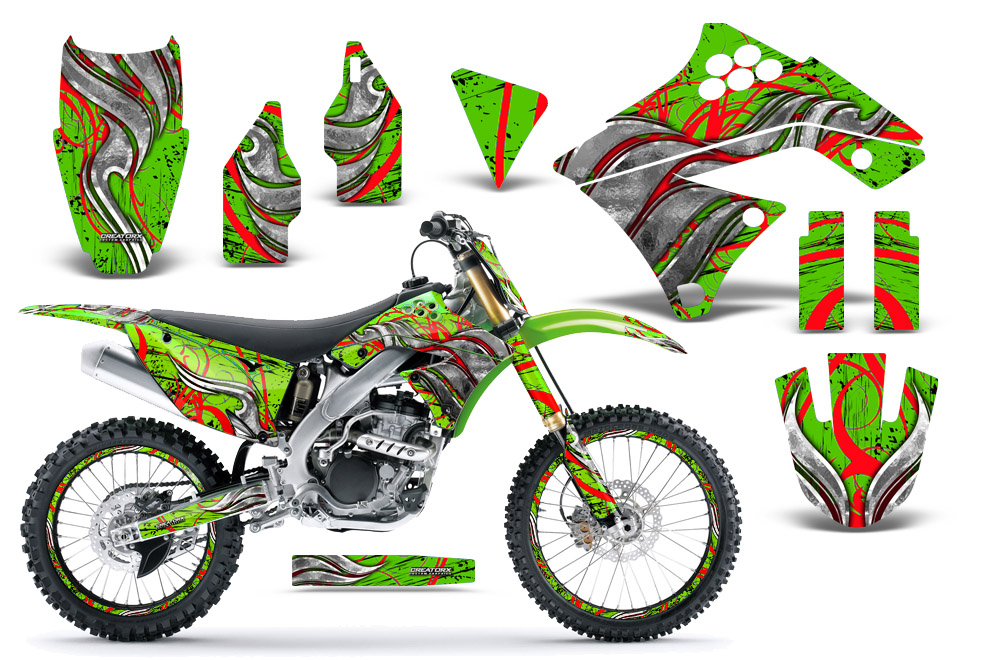 Kawasaki KX250F 09-12 Graphics Kit Fire Blade Red Green NP Rims